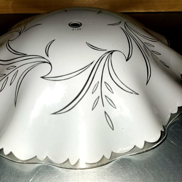 Vintage MCM Frosted Glass Ceiling Light Shade with Etched Leaf Design EUC 12" - Picture 2 of 5